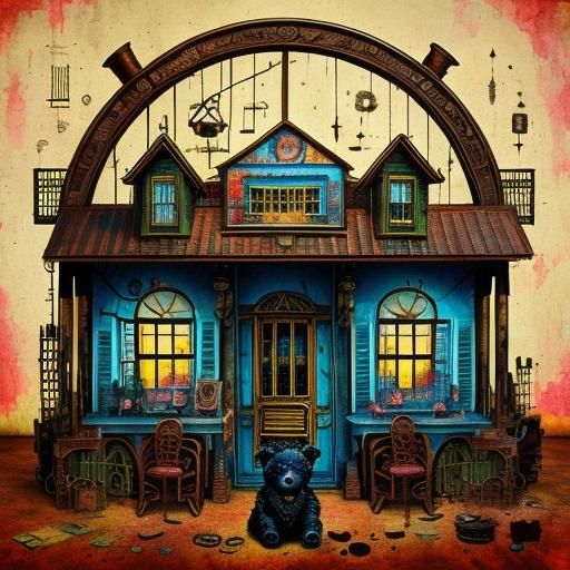 Steampunk Teddy Bear Portrait in Alcohol Ink Style