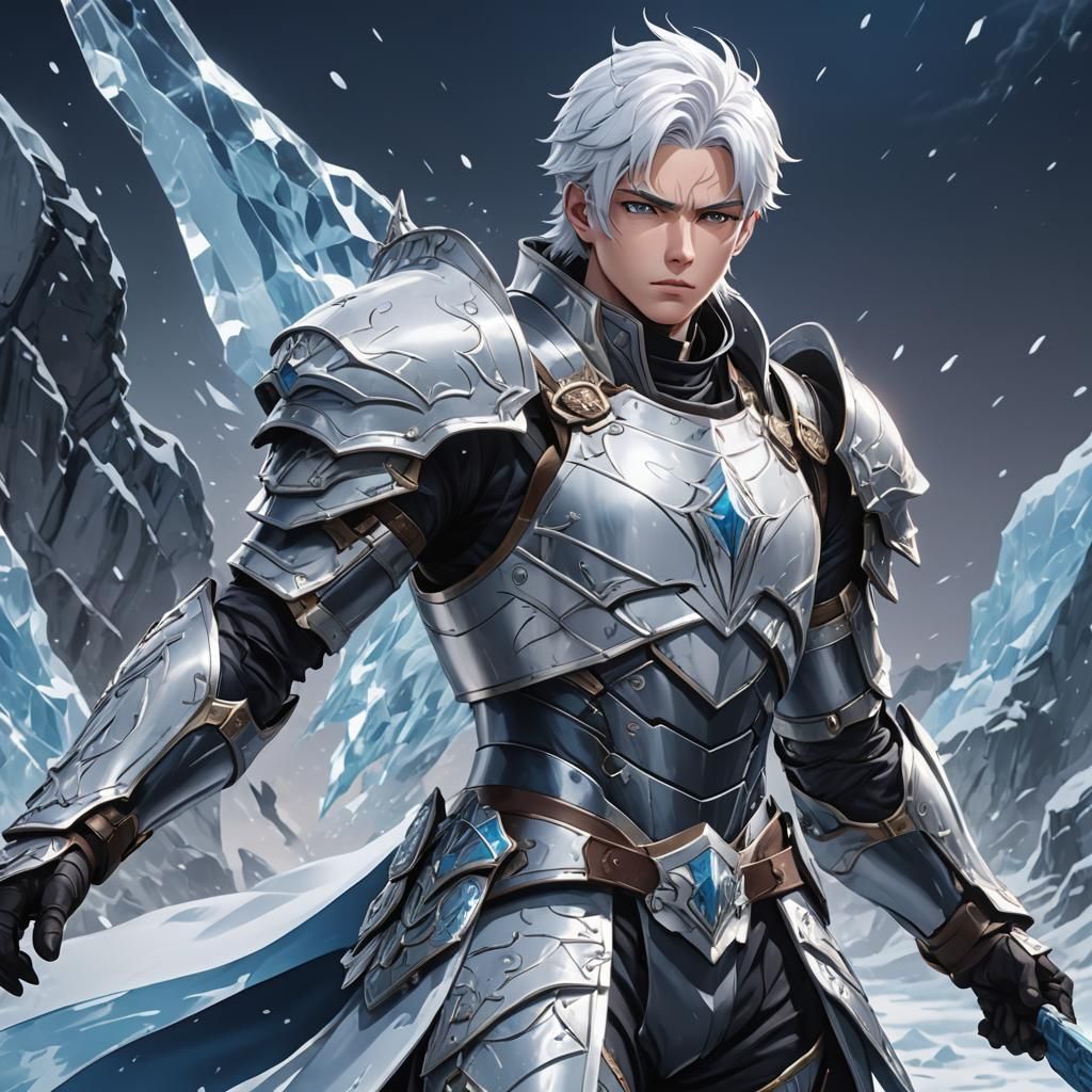 Anime Warrior Boy in Ice Armor