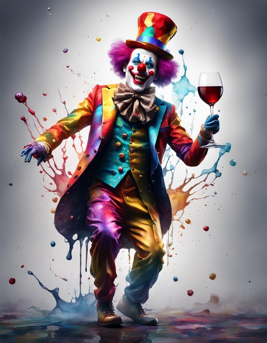 Clown Dancing with Wine Glass, Alcohol Ink Splash