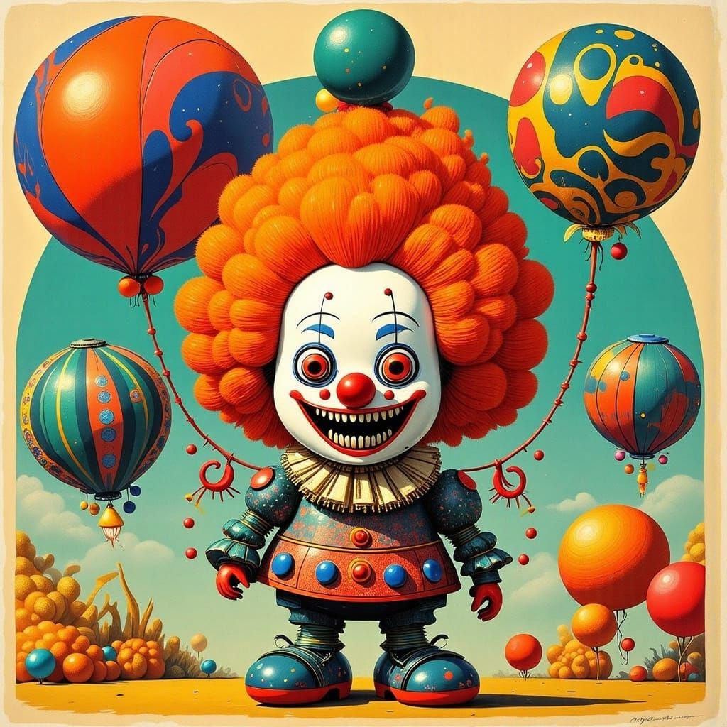 Surreal Clown Masterpiece in Cyberpunk Style