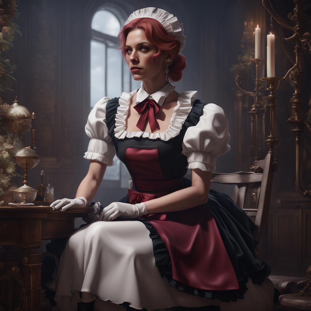 Detailed Matte Painting of a Maid Awaiting Orders