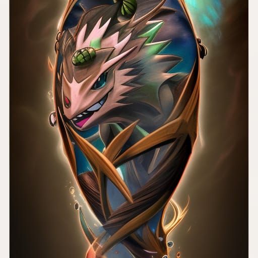 Detailed Pokemon Tattoo Design in Fantasy Art Style