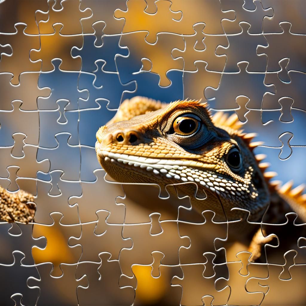 Bearded Dragon Assembled from Puzzle Pieces