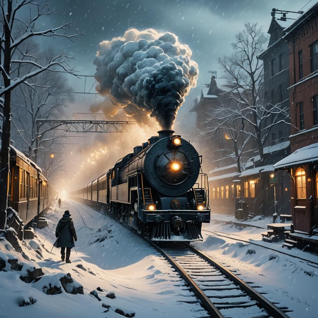 Fantasy Train Emerges from Snowstorm: Matte Painting
