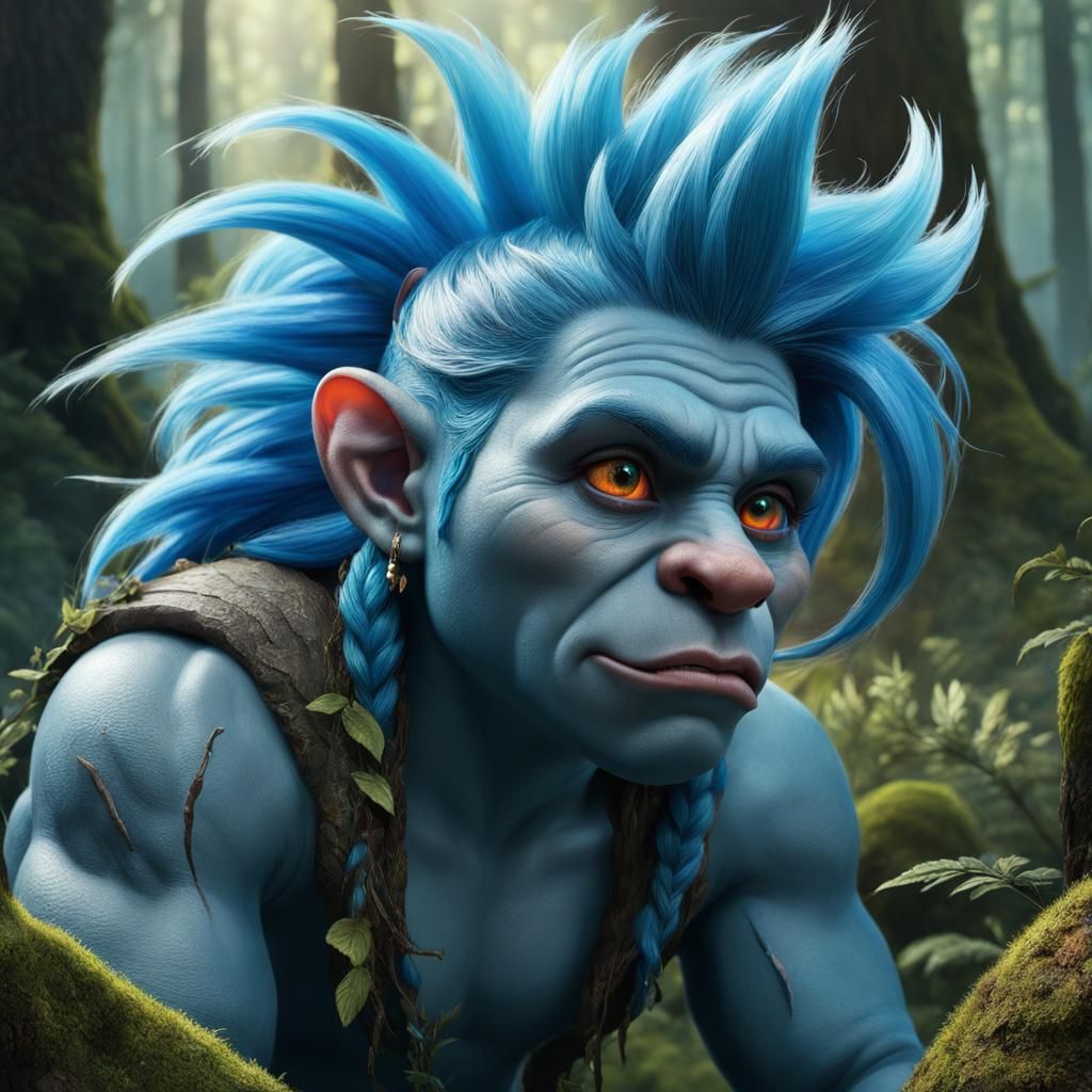 Sad Blue-Haired Troll in Detailed Splash Art