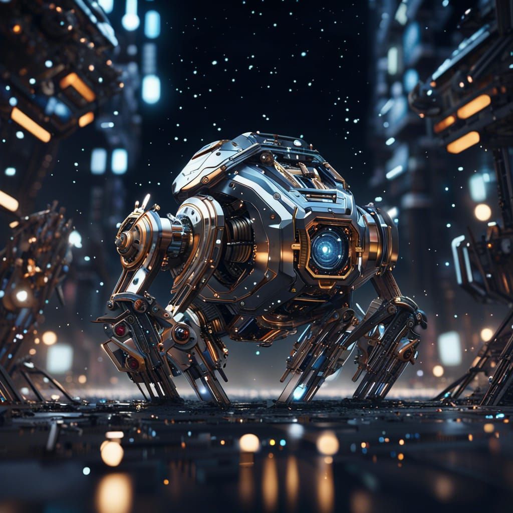 Futuristic Robotic City Floating in Space