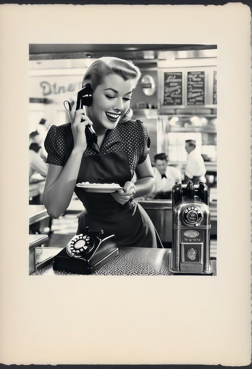 1950s Diner Scene with Waitress and Phone Call