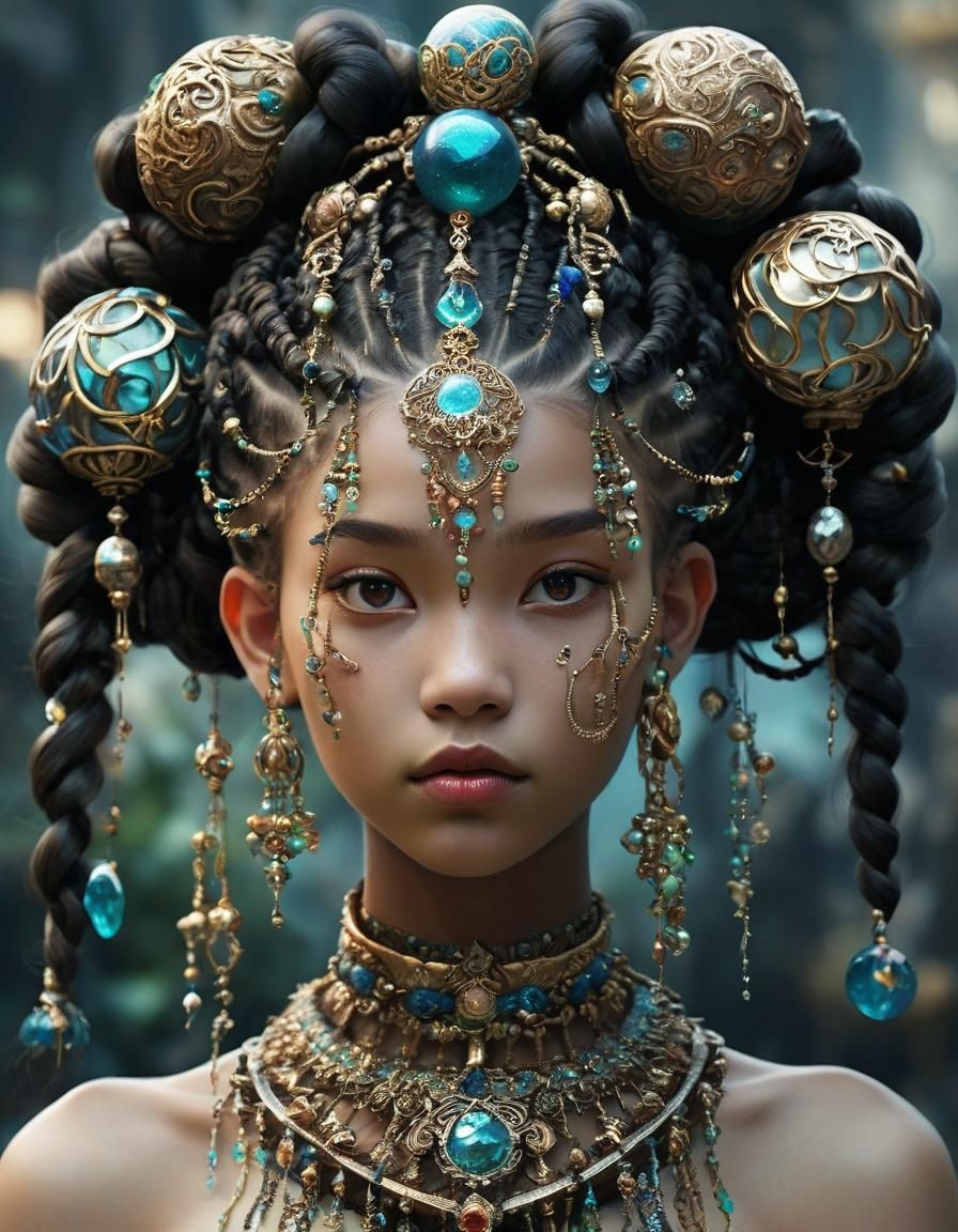 Ethereal High Fantasy Priestess Princess in Ornate Headdress