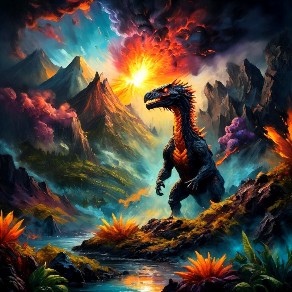 Vibrant Volcano Landscape Eruption