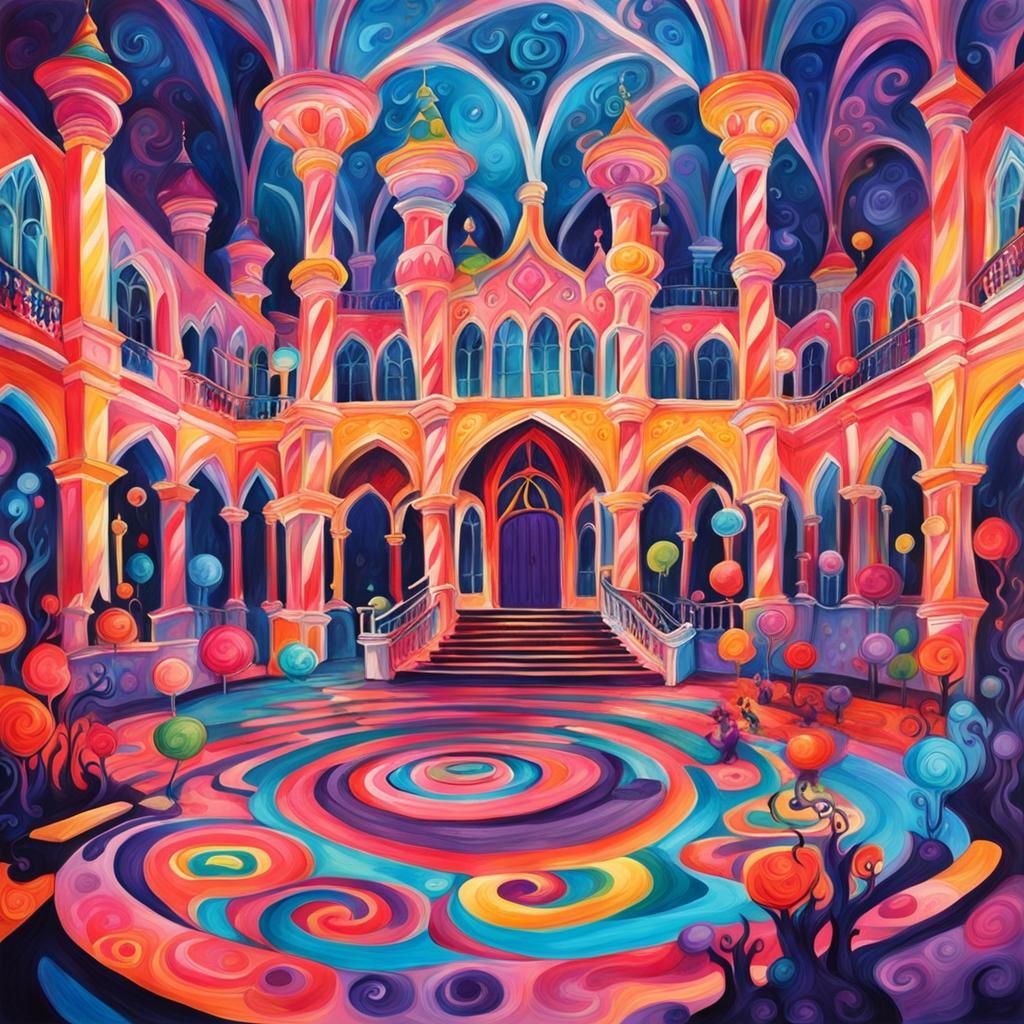 Gothic Candyland Palace Party in Gouache Style