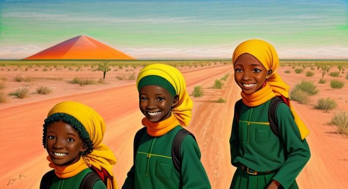 African Children in Burkina Faso: Oil Pastel Art