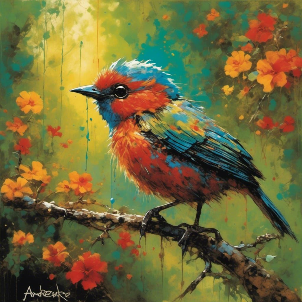 Colorful Bird in Expressionist Splatter Style
