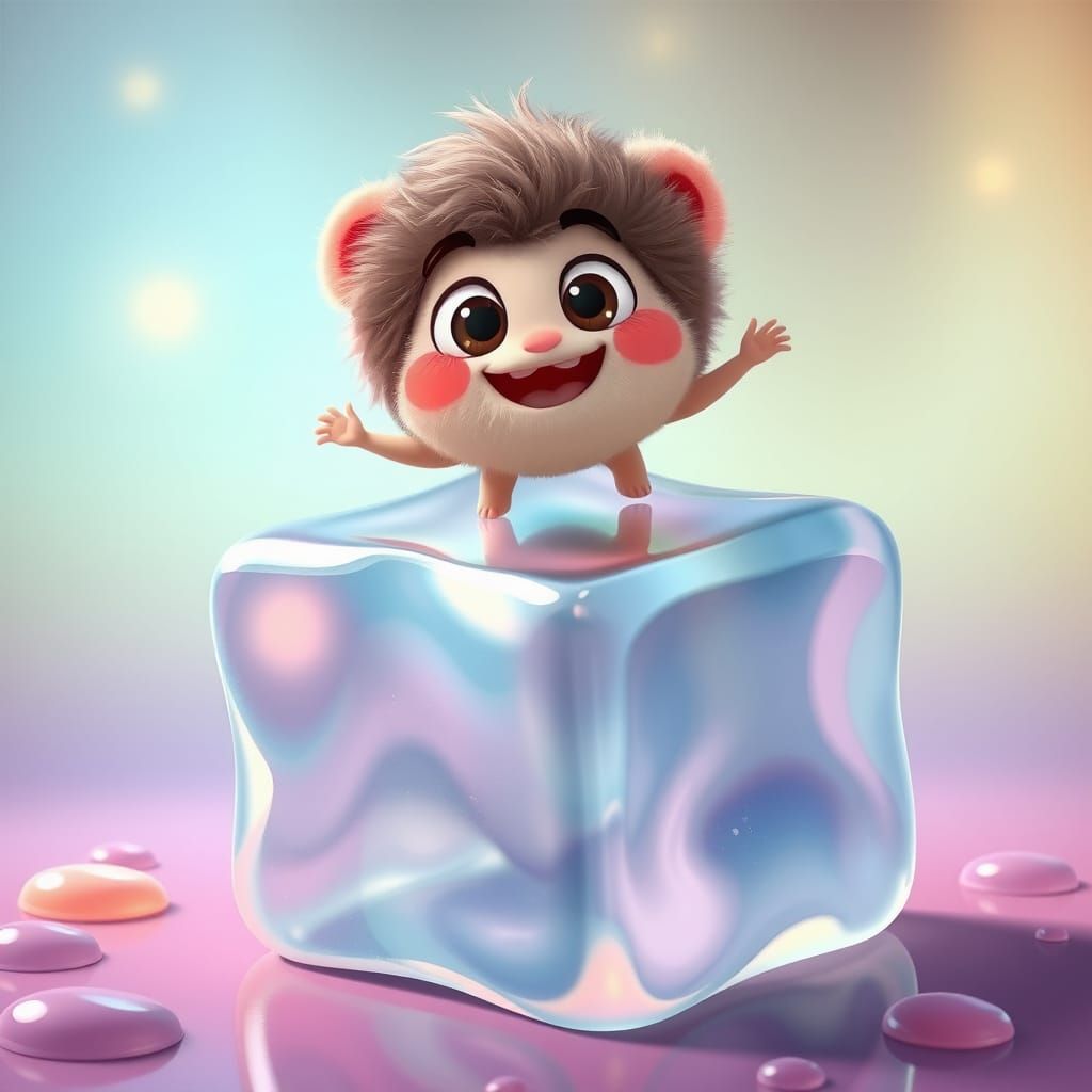 Joyful Creature Bouncing on Jelly Cube as 3D Animation