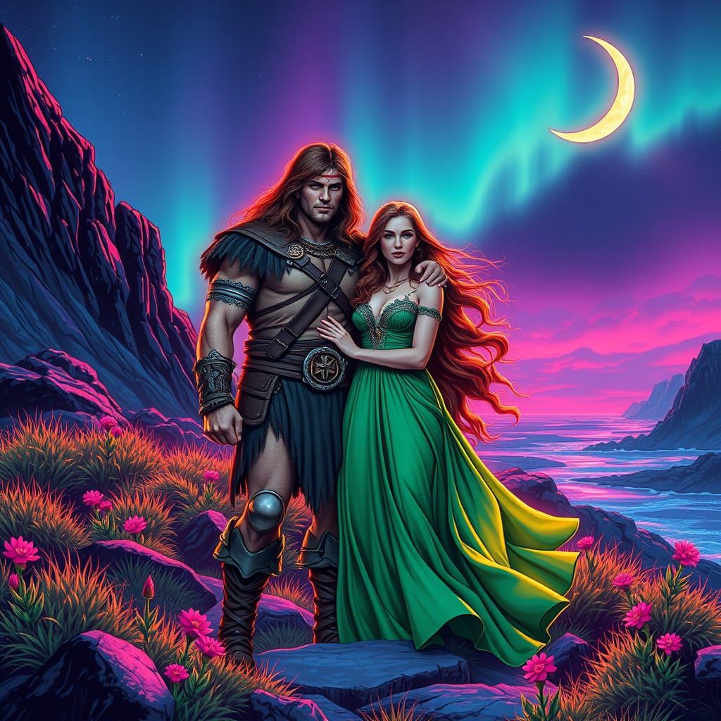 Conan and Princess Tara in Synthwave Garden
