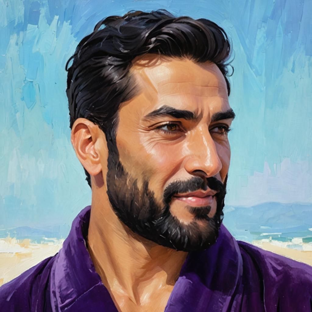 Man in Purple Robe: Impressionist Impasto Oil Portrait