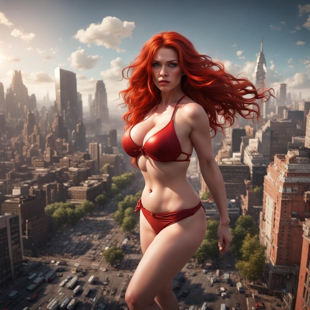 Rampaging Giantess in the City: Fantasy Concept Art
