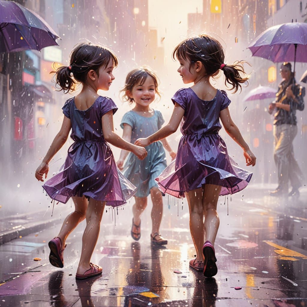 Children Dancing in the Rain: A Moment of Joy