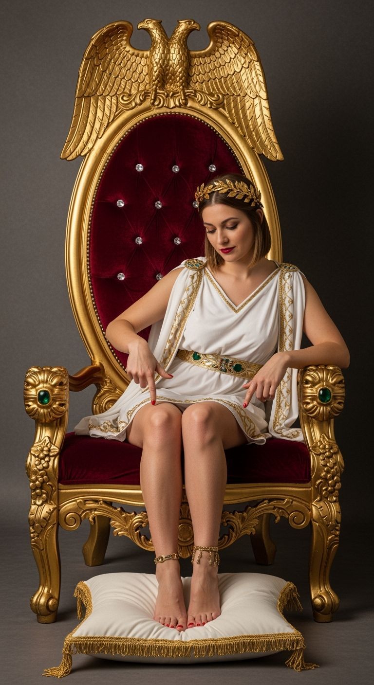 Seductive Roman Empress on Luxurious Gold Throne