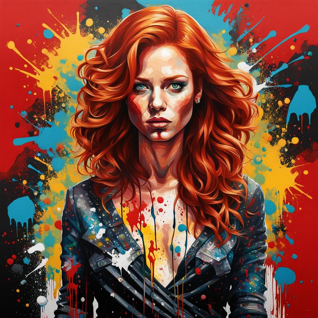 Red-Haired Celebrity Portrait in Graffiti Art Style