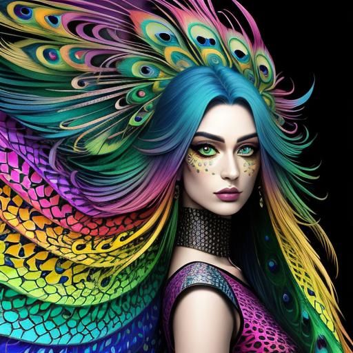 Rainbow Dragon Scale Woman: Abstract Art Portrait