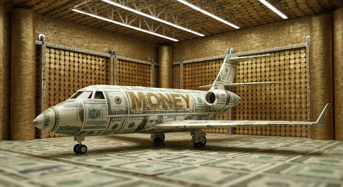 Money Plane in Coin Hangar, Tilt-Shift Photography