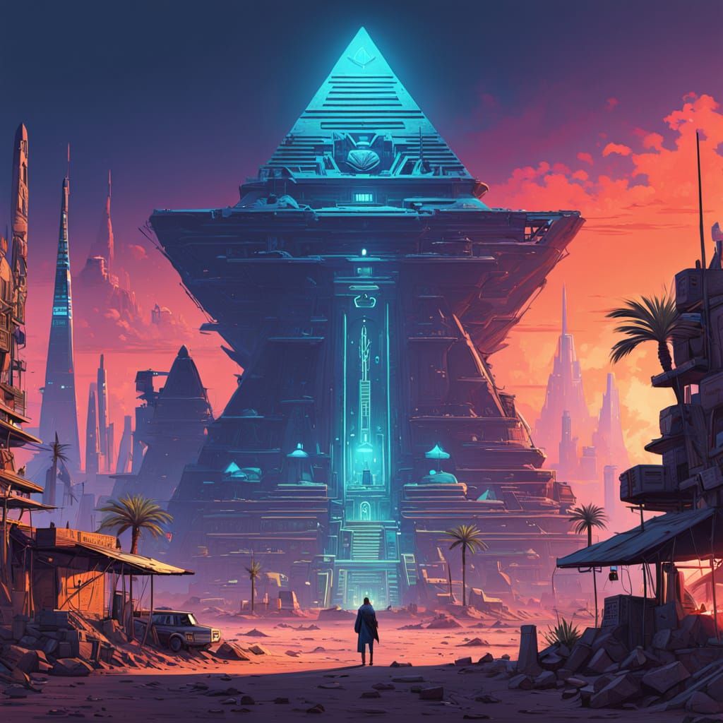 Futuristic Pharaoh Reigns Over Cyberpunk Ancient Egypt