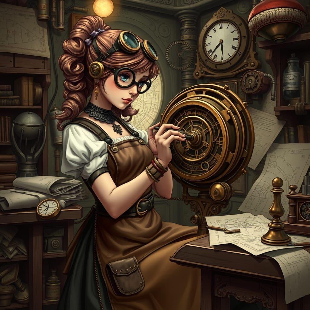Steampunk Princess in Inventor's Workshop