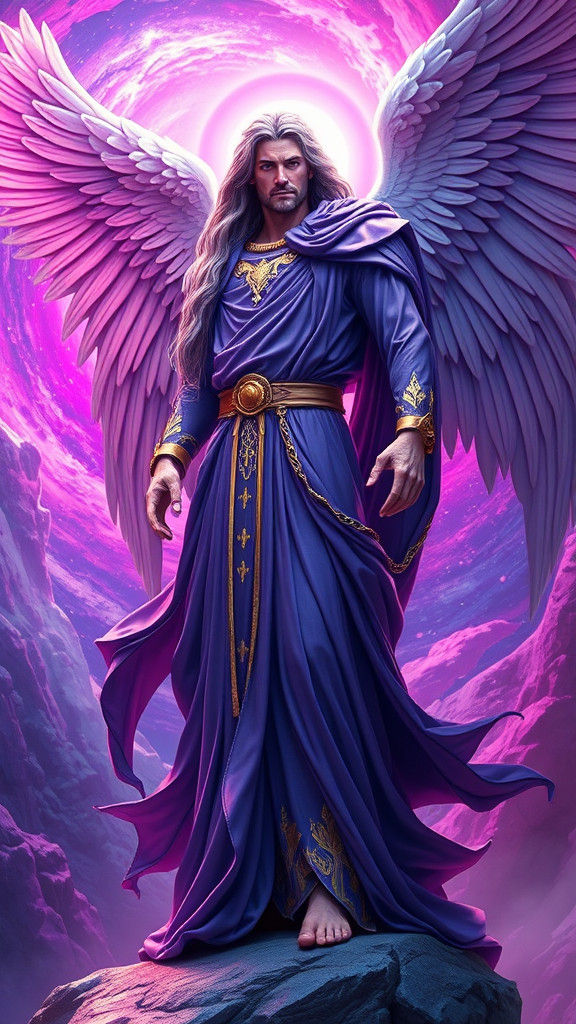 Archangel Zadkiel in Violet Ray, Hyperrealistic Concept Art