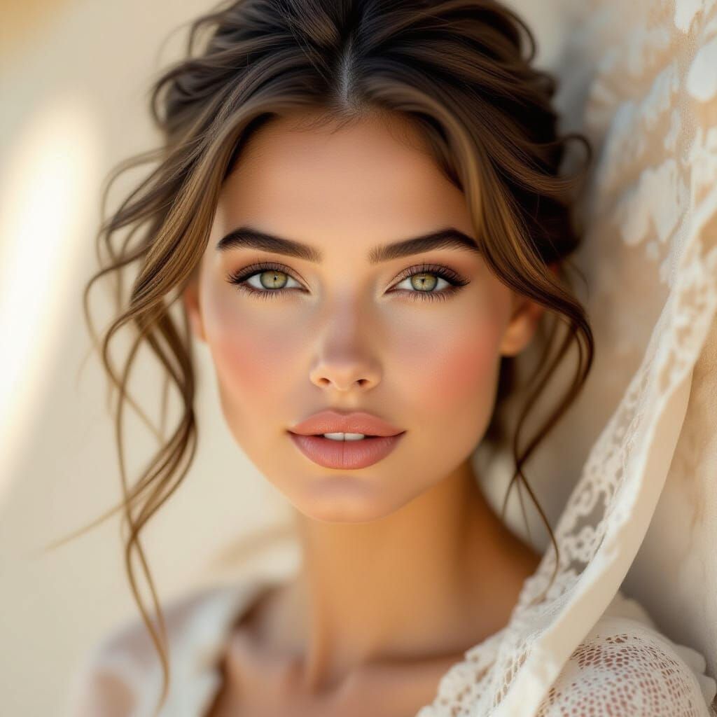 Photorealistic Portrait of Serene Woman in Warm Tones