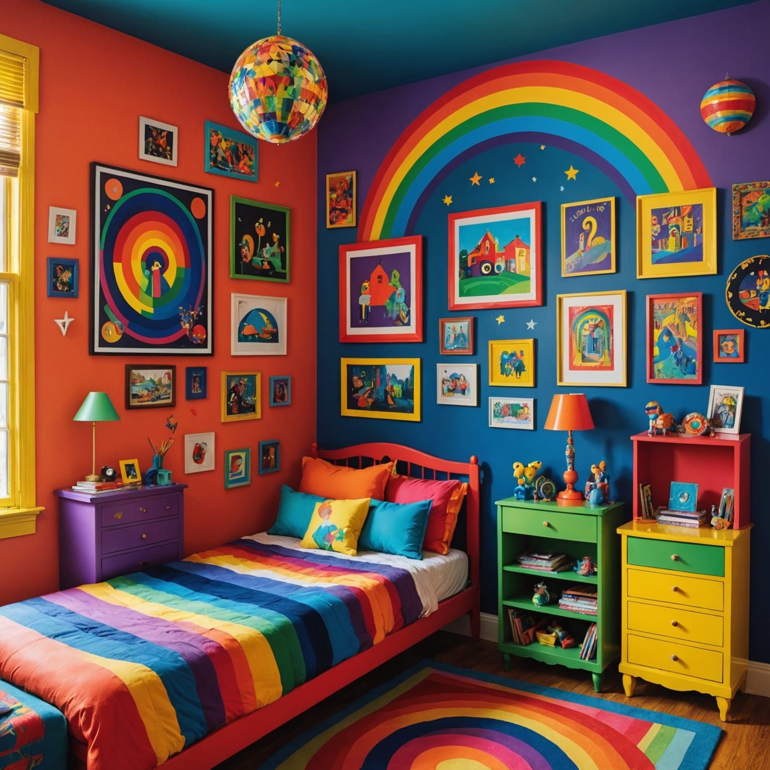 Whimsical Rainbow Bedroom Hideaway in Art Deco Style