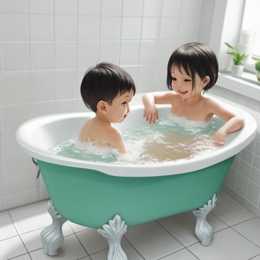 Toddlers Play in Bathtub: An AI Interpretation
