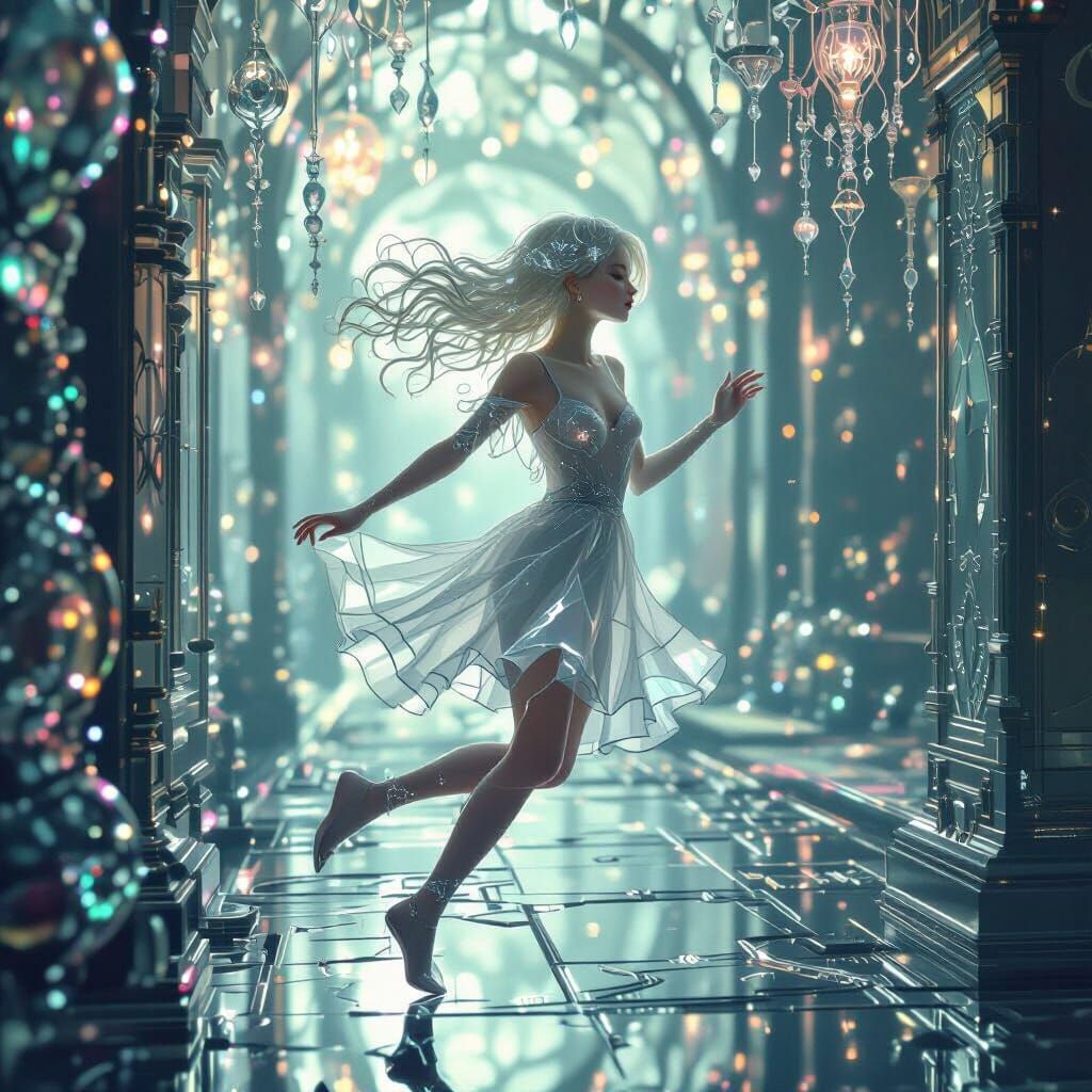 Ethereal Glass Girl With Transparent Skin and Internal Empti...