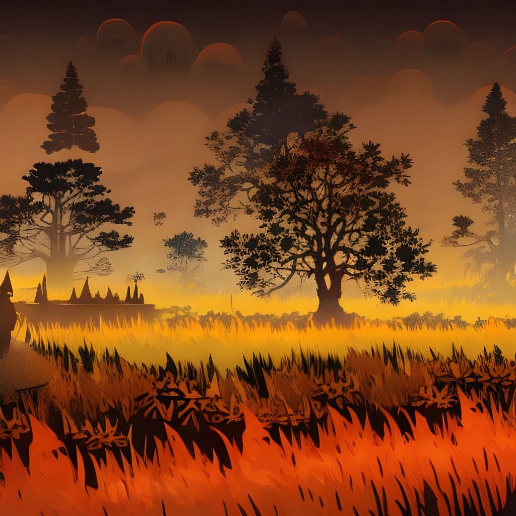 Witches in Luminous Forest Watercolor Painting