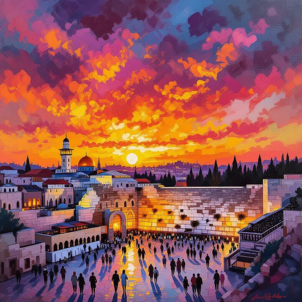 Vibrant Western Wall Sunset with Colorful Clouds