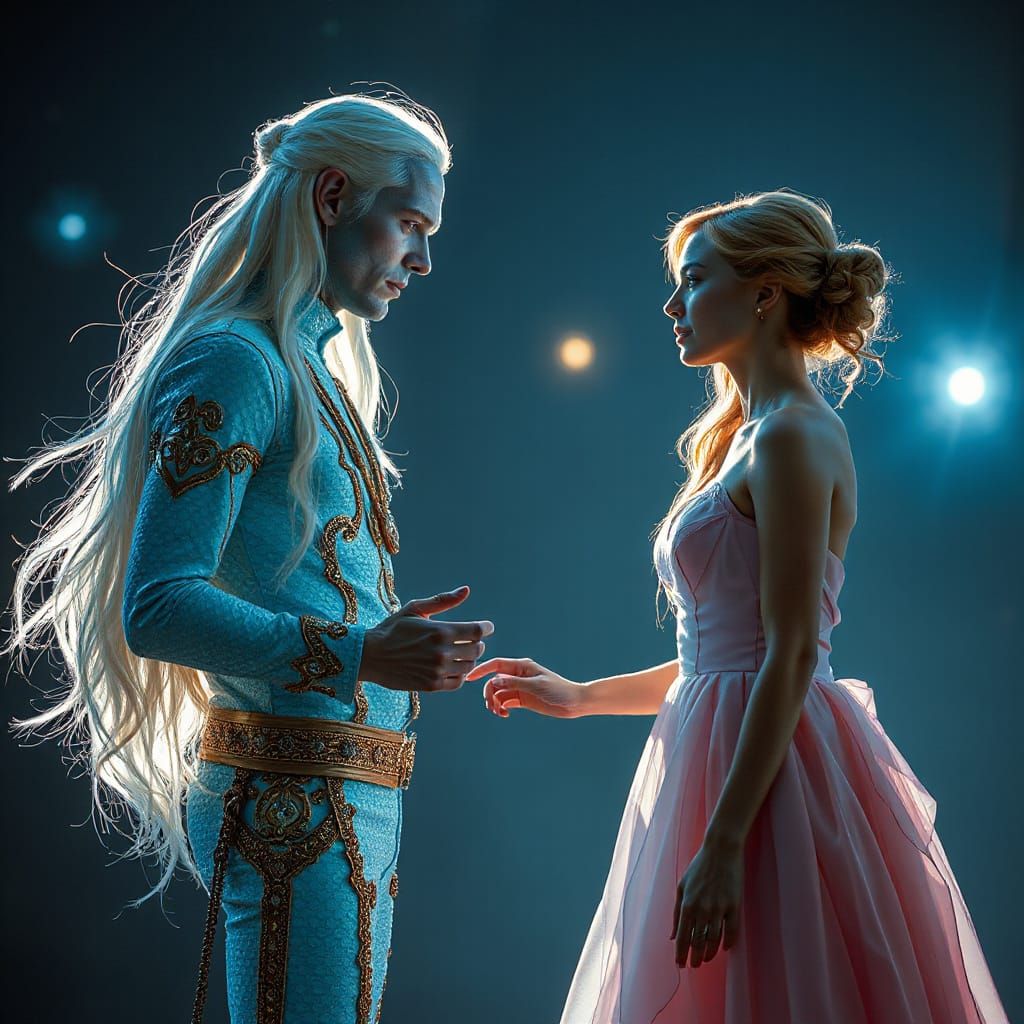 Starman Meets Earthly Woman: Hyperrealistic Sci-Fi Scene