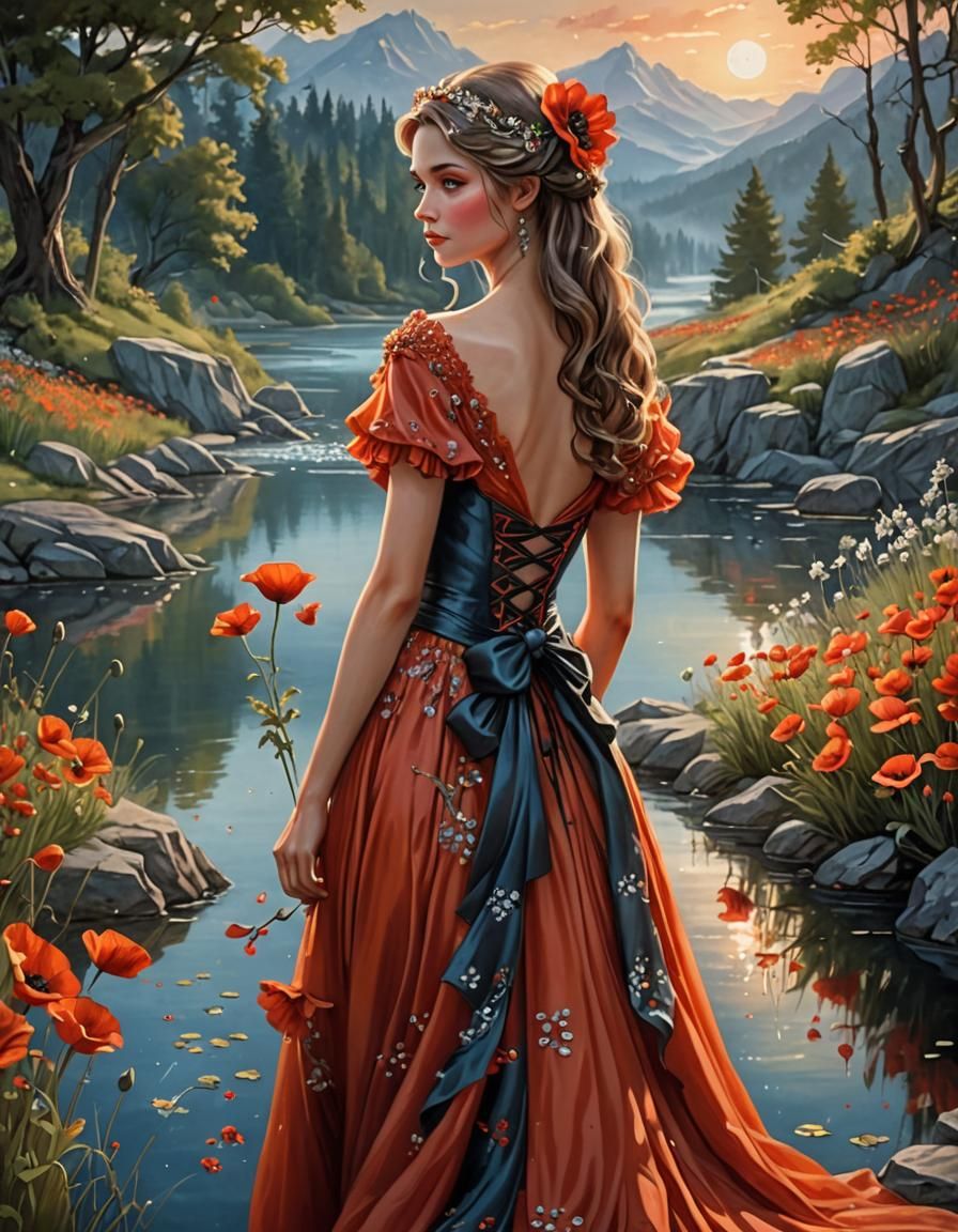 Fairy with Poppies in Enchanted Fantasy Art