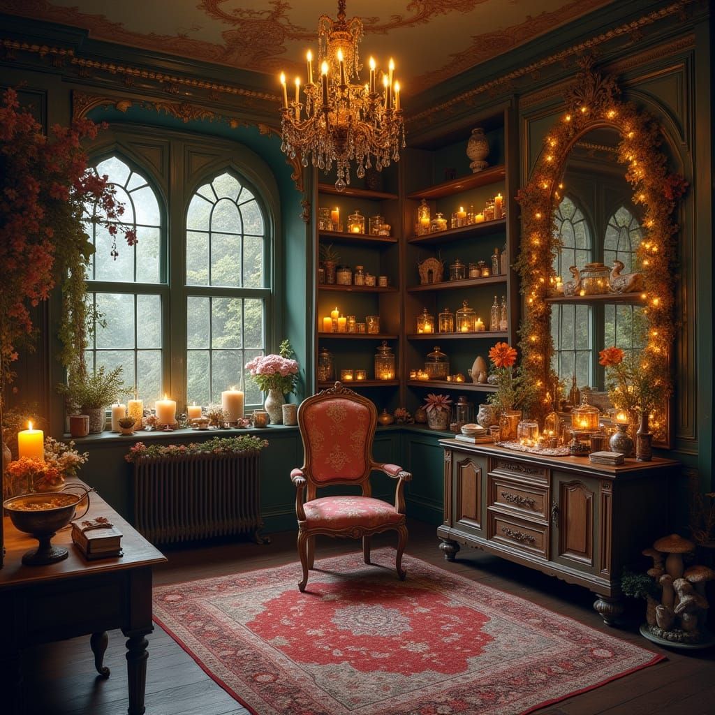 Magical Alter Room Display with Crystals and Tiaras