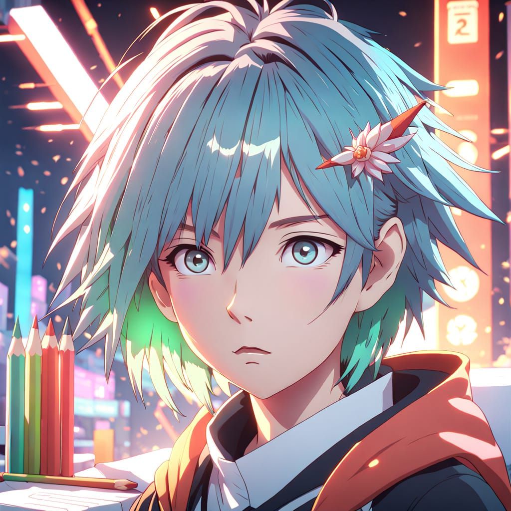 Vibrant Anime Portrait of a Frustrated Young Girl