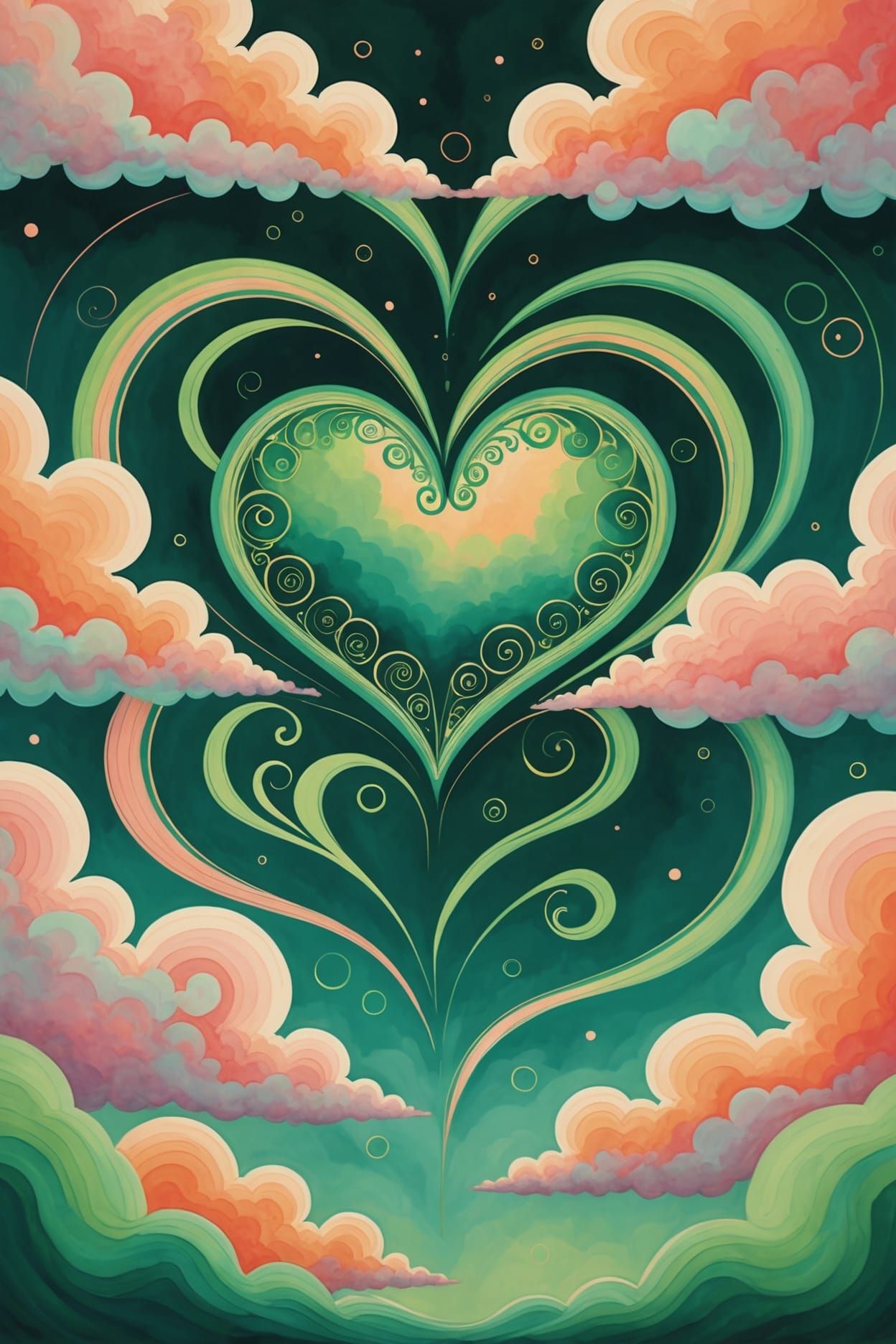 Psychedelic Hearts and Clouds in Ethereal Fantasy Art