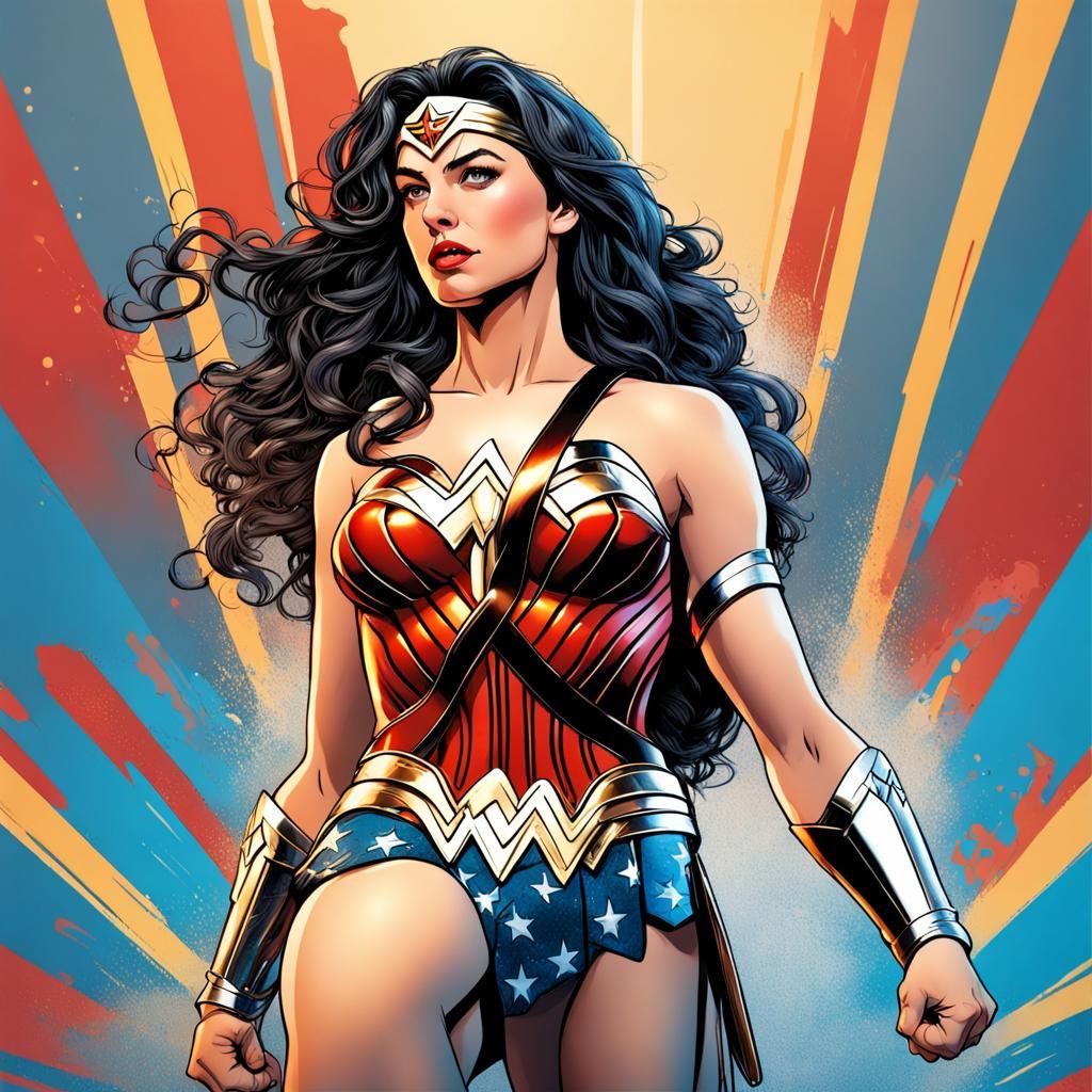 Hyperrealistic Wonder Woman in Splash Art Style