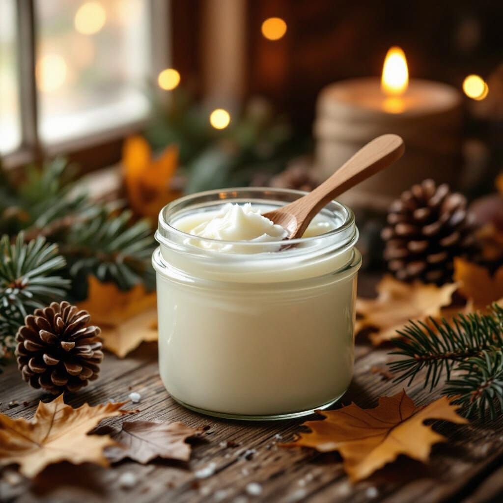 Coconut Oil Still Life with Autumnal Winter Decor