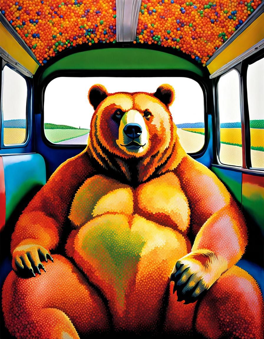 Skittle Bear Drives the Bus: Pointillism Style