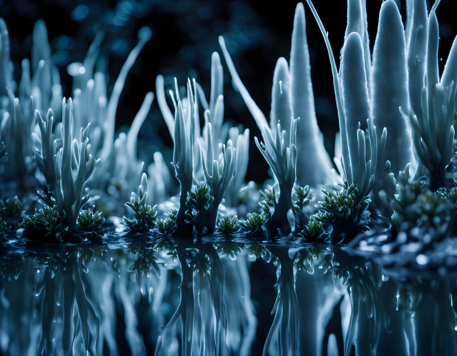 Glacial Alien Bloom in the Shadowy Jungle