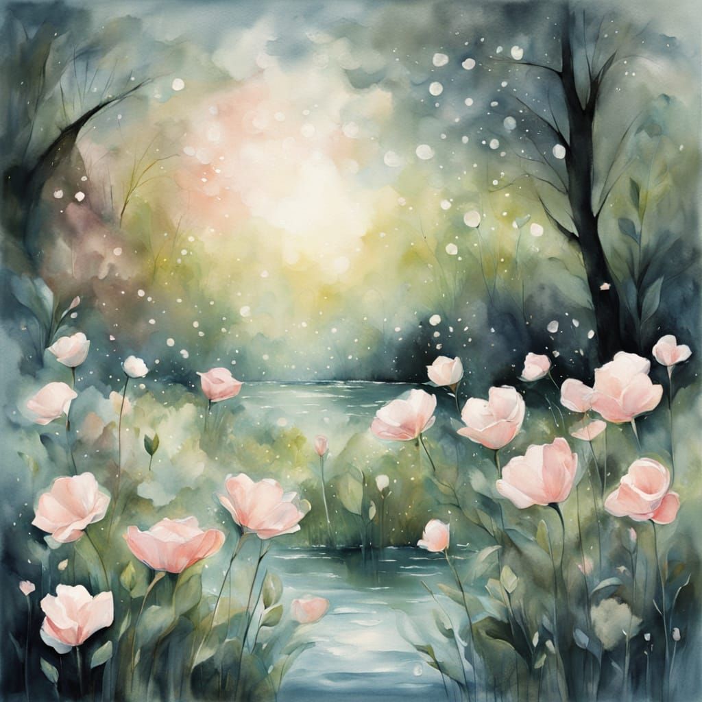 Dreamlike Garden Scene with Soft Music