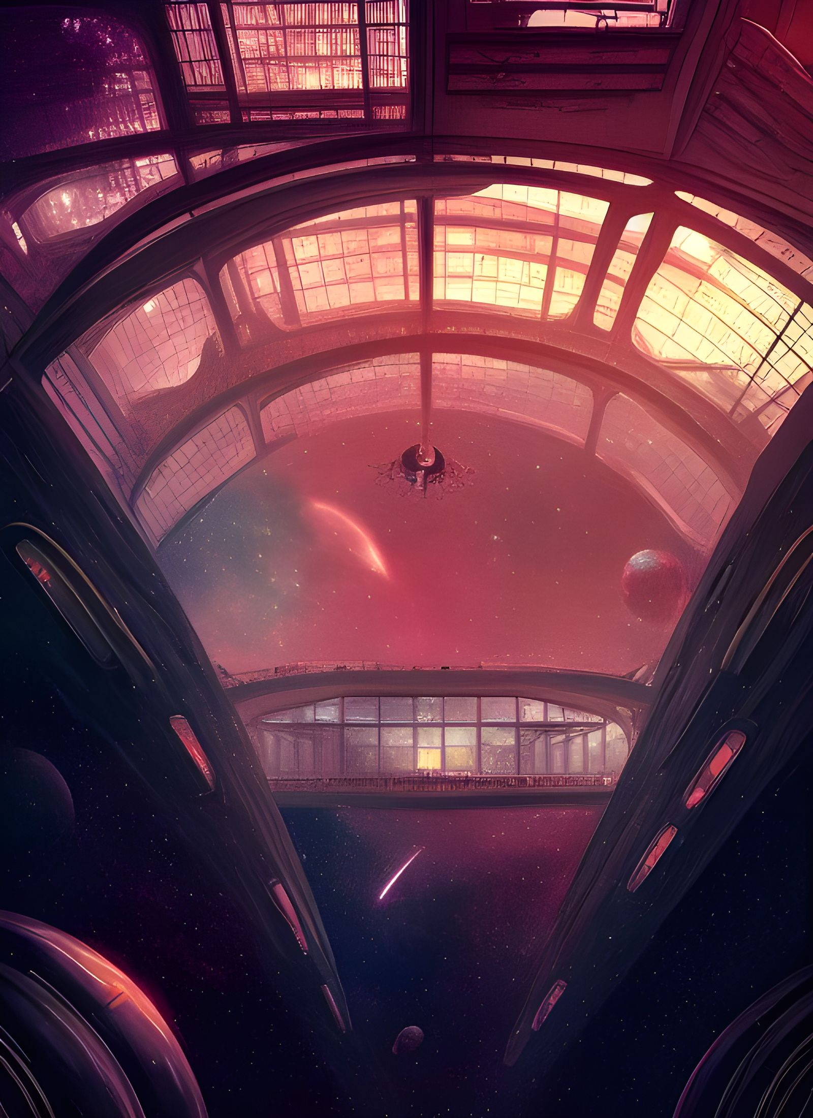 Vintage Spaceship Atrium with Panoramic Universe View