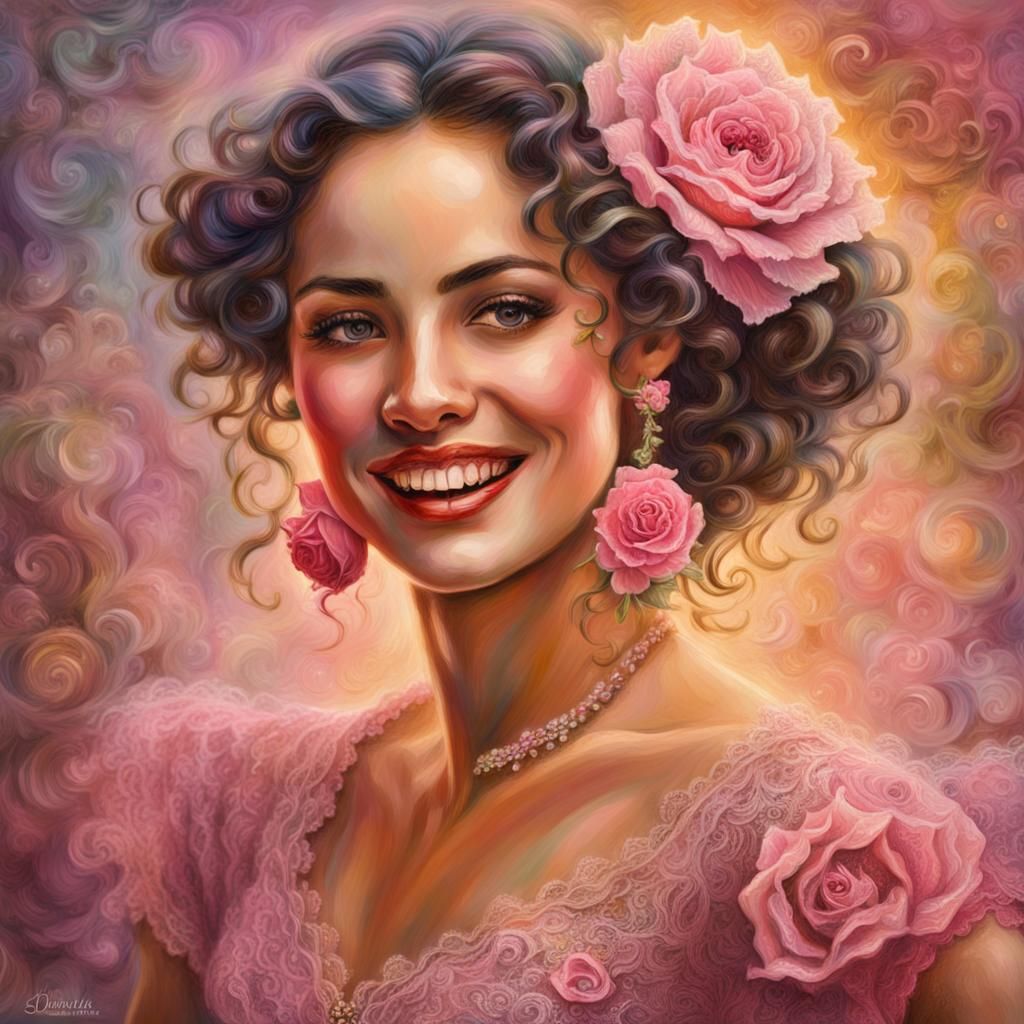 A close up portrait of a beautiful smiling Spanish flamenco ...