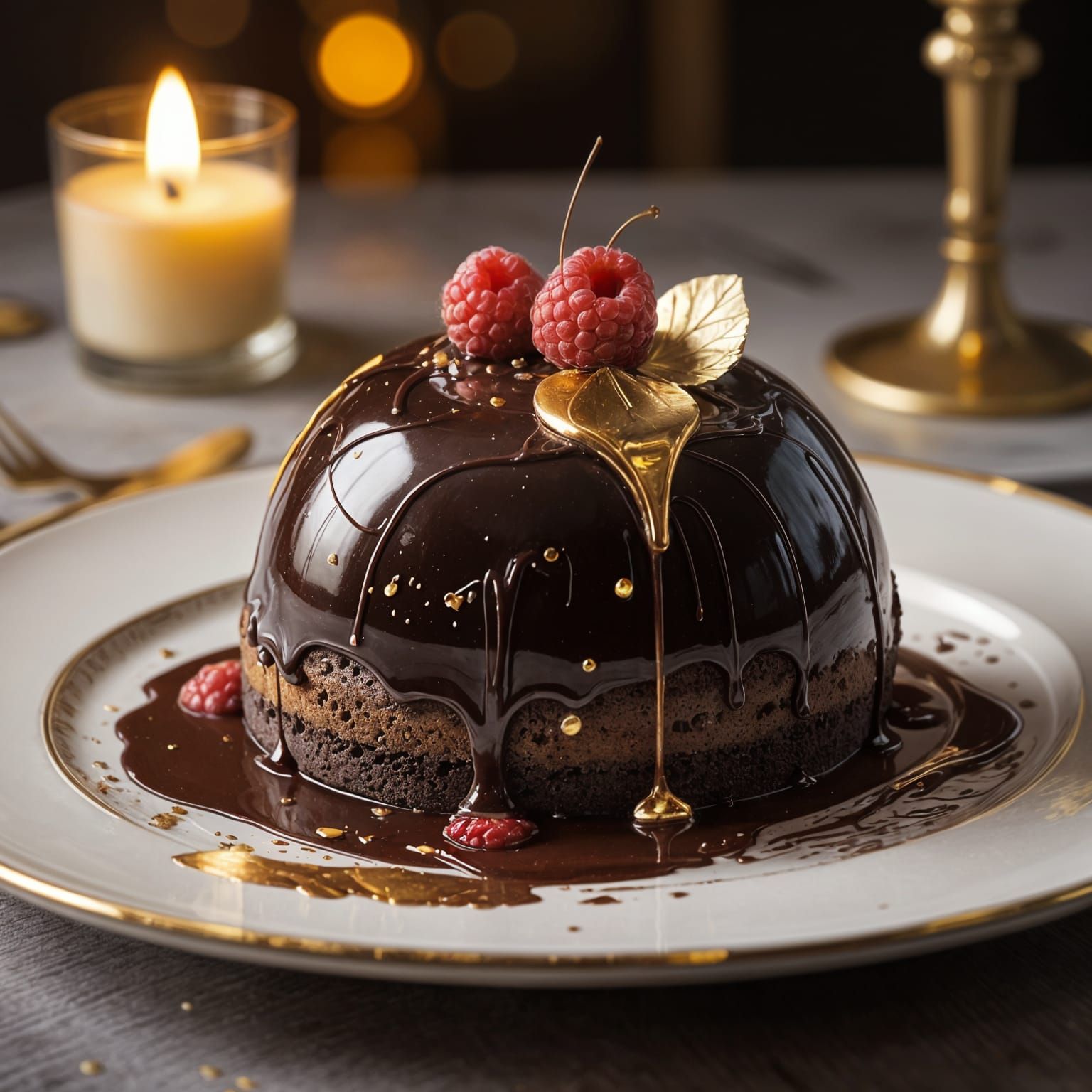 Elegant Chocolate Dessert Art Plate in Hyperrealistic Style