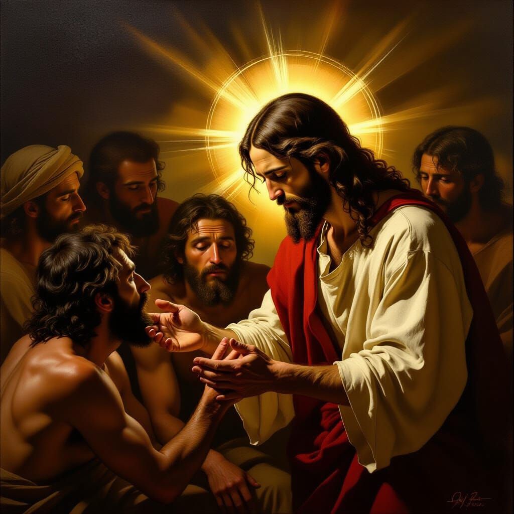 Jesus Heals Lepers in Renaissance Oil Painting Style