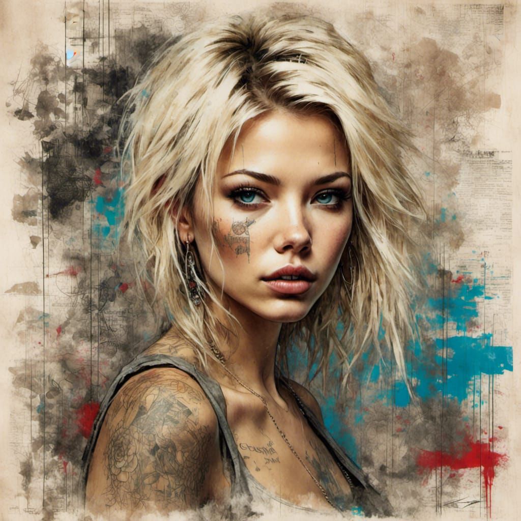 Gorgeous Blonde in Grunge Poster Style