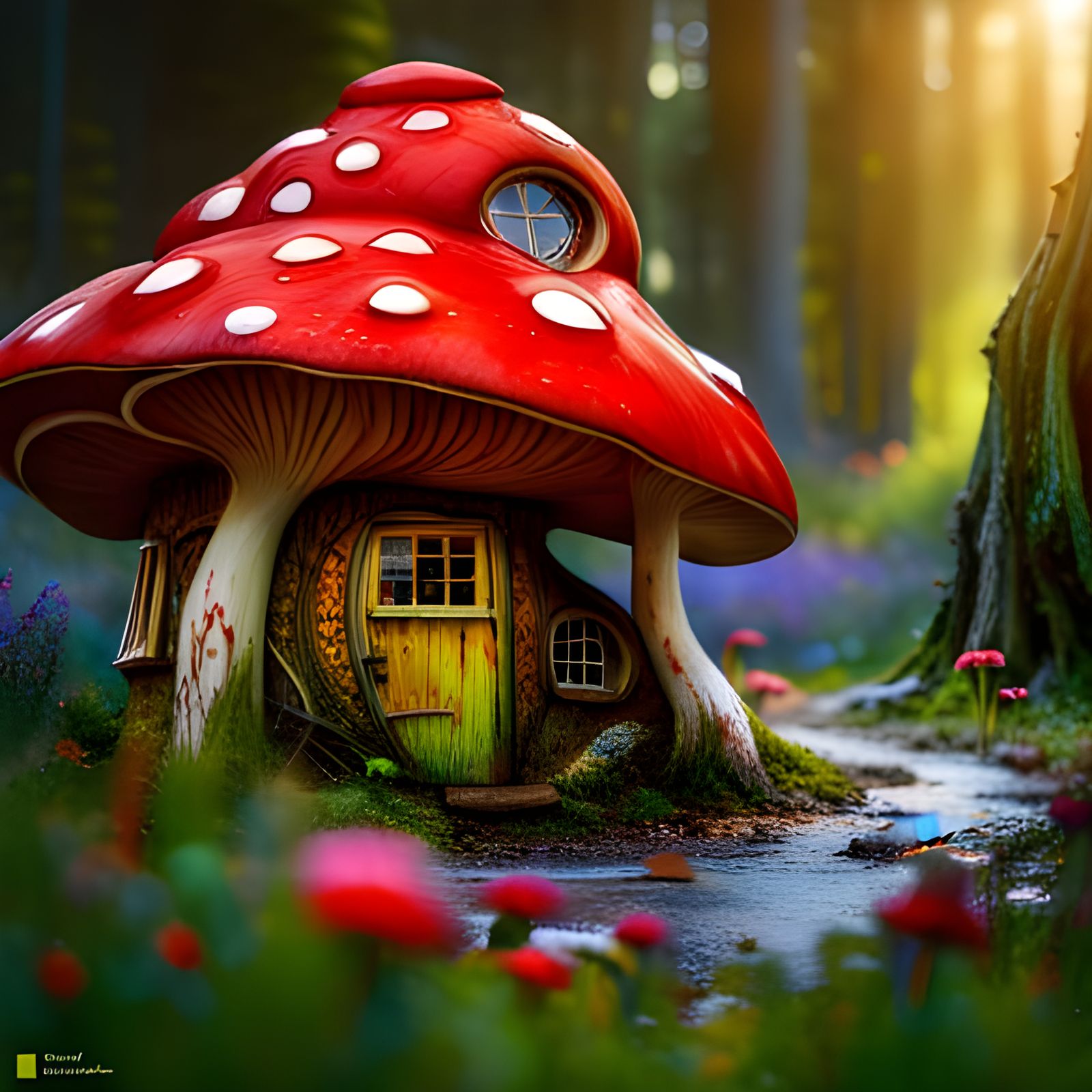 Enchanted Mushroom Hobbit House in Forest, HD Photography